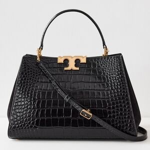 NWT TORY BURCH ELEANOR CROC EMBOSSED LEATHER SATCHEL BAG BLACK
